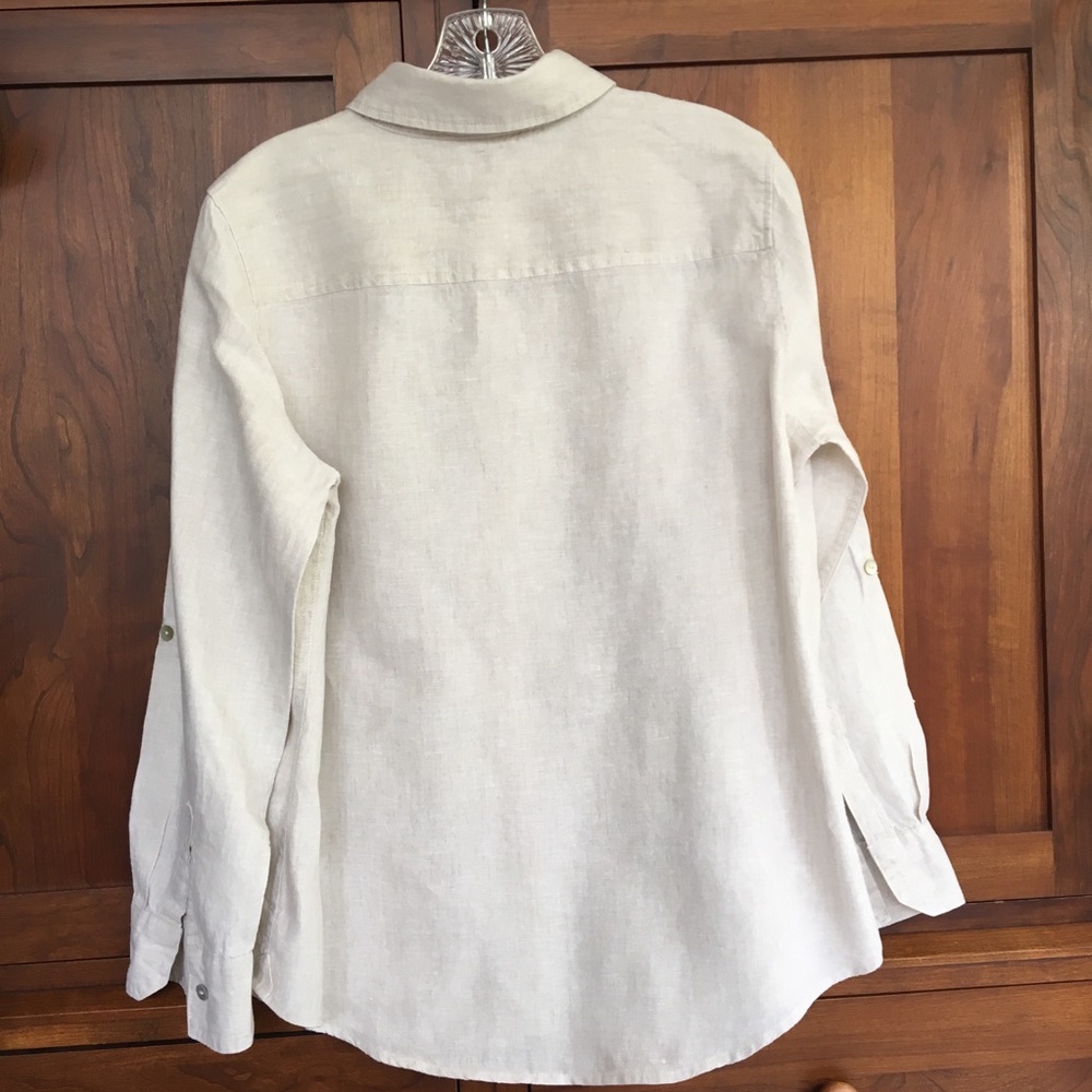 Kate Hill ๐ฏ% linen, beige button-down shirt L - Picture 2 of 7